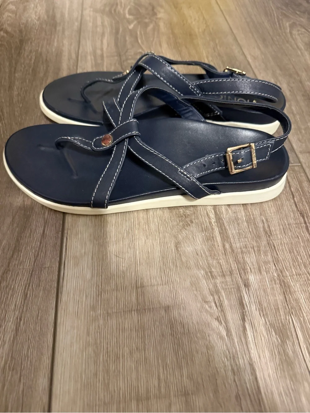 Vionic Navy Sandals with Gold Buckle
